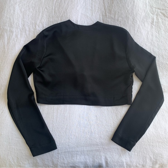 Leset Barb Satin Long Sleeve Open Tie Cropped Crop Blouse Top Black - Picture 8 of 11